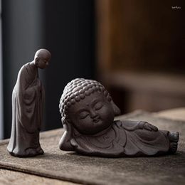 Thé Pites chinois Ornements Ornements de sable violet Zen Sleeple Sleeping Bouddha Tathagata Pet rituel Petit moine Art Play Decoration