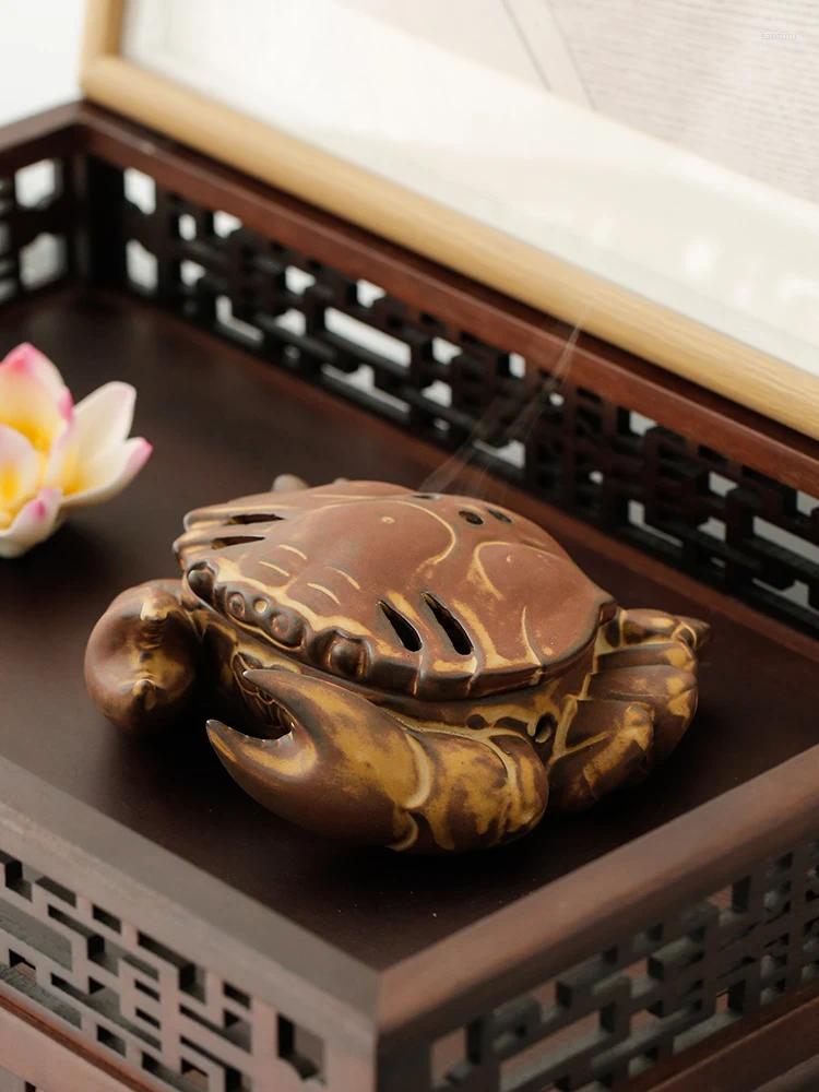 Animais de estimação de chá estilo chinês criativo auspicioso caranguejo ornamentos cerâmica decoração para animais de estimação conjunto artesanato entrada interna jóias de escritório em casa