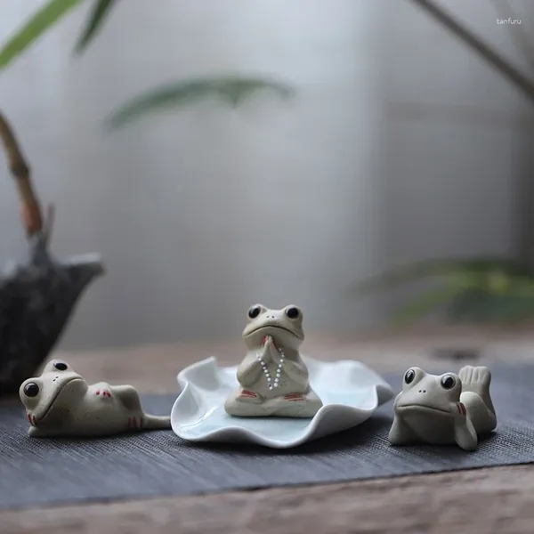 Thé animaux créatifs grenouille en céramique, Figurines mignonnes, poterie brute chinoise, ensemble Gongfu, accessoires de décoration pour la maison Zen