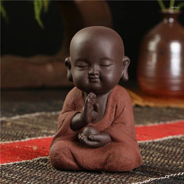 Tea Pets-estatuilla de monje de Buda, artesanías creativas para bebés, adornos adorables, artes de cerámica delicadas clásicas y pequeñas