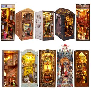 Theehuisdieren DIY houten boekenhoekje 3D-puzzel miniatuur poppenhuispakket met aanraaklicht Wereldboekenplankmontage Boekensteun Eeuwige boekwinkel 2023 231218