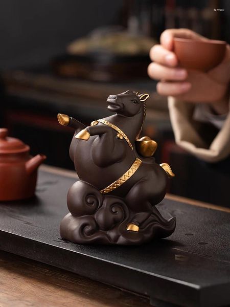Ensemble de fournitures de thé pour animaux de compagnie, ornements pour animaux de compagnie, accessoires de cérémonie de Table Zisha chinoise, Figurines cheval au succès