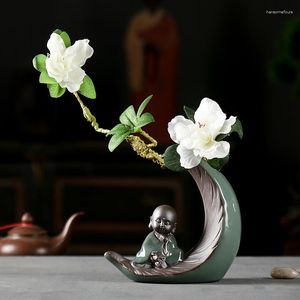 Thé animaux ornements petit moine décoration cérémonie ustensiles Zen chambre Table Antique étagère Vase