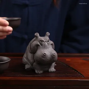 Tea animaux de compagnie Purple Sand Hippo Ornements décoration à la main à la main de la table de table soutenable Créative Fortune Set Pet