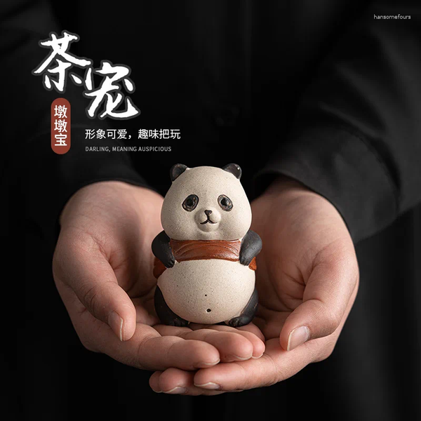 Tea Pets Purplue Sand Pet Panda pequeños adornos creativos tallados hechos a mano conjunto de muelle cubierta accesorios para manualidades de cerámica