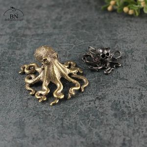 Thee Huisdieren Kleine Octopus Standbeeld Metaal Messing Huisdier Tafelornament Lucky Home Decorations Accessoires Antieke Set Ambachtelijke Decoratie