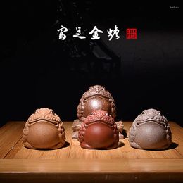Tea Pets Yixing arena púrpura tres pies adornos de sapo dorado conjunto compatible ceremonia de decoración divertida Lucky Handmad