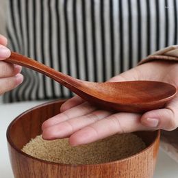Cuillères à thé 1 pièce, cuillère en bois Simple faite à la main, soupe de riz domestique à Long manche avec ustensile de cuisine de Style japonais