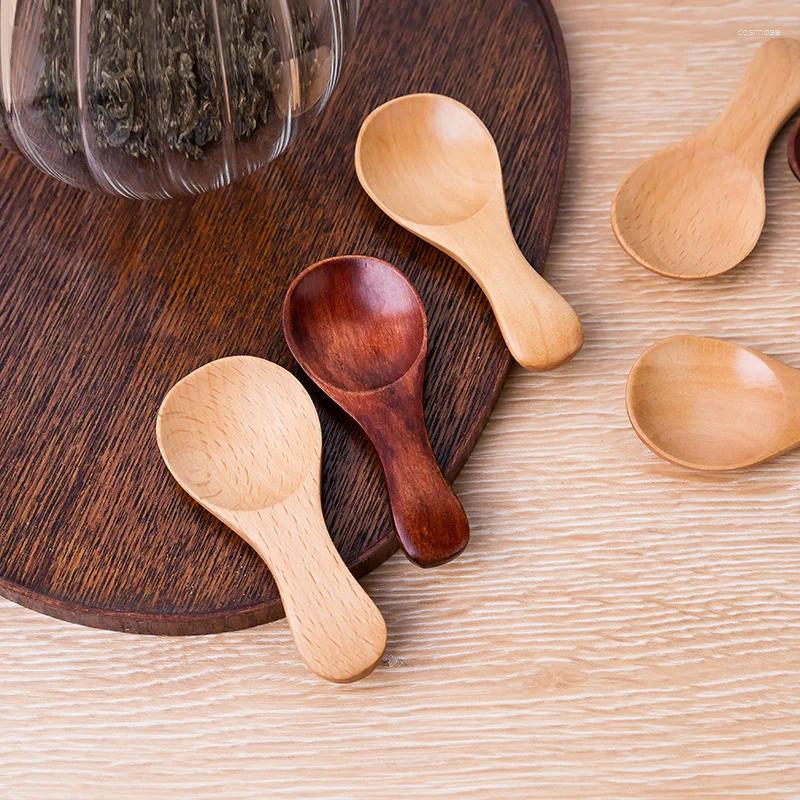 Cucharas de té 4 Uds Mini cucharas de madera pequeña cocina especias condimento cuchara azúcar café cuchara mango corto madera herramientas para niños