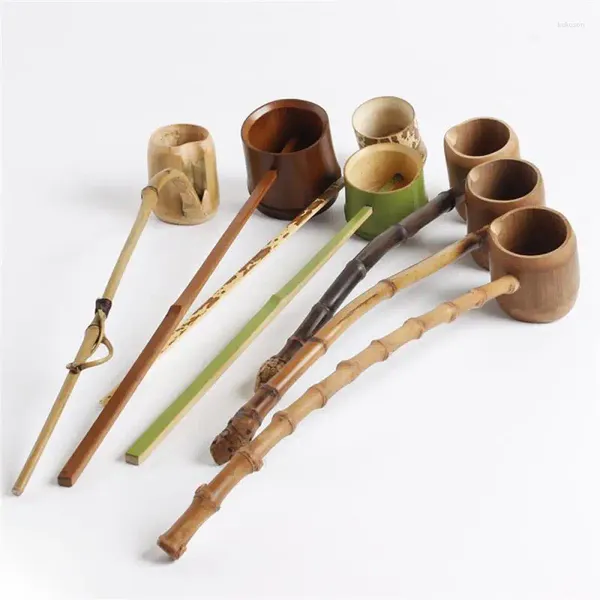 Cuillères à thé en bambou, ensemble de racines, accessoires à Long manche pour salle, décor de Table de cérémonie domestique, cuillère à boisson