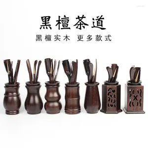 Cuillères à thé en bois de santal noir, ensemble de cérémonie en bois massif, plateau, cuillère à Clip, accessoires combinés 6-P