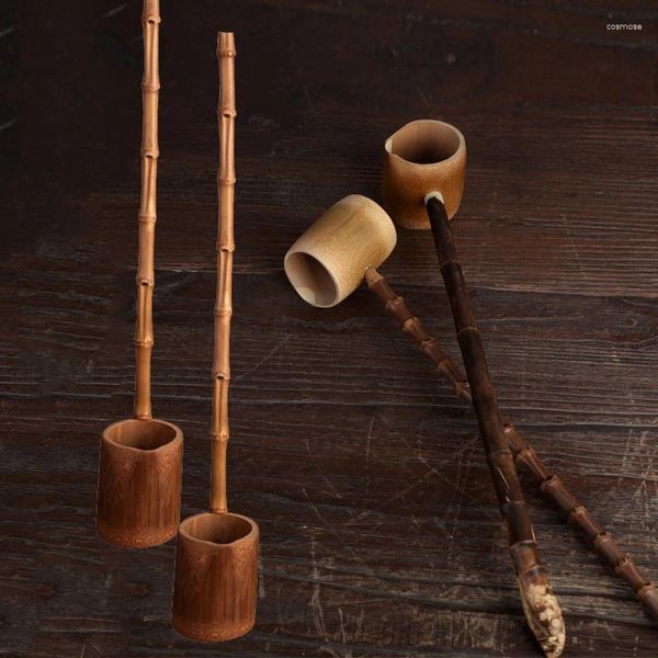 Cucharas de té de estilo chino, Mini cuchara de bambú con mango largo, cuchara para café y azúcar, utensilio para el hogar, suministros de herramientas de cocina