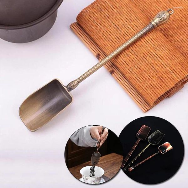 Cucharas de té, cuchara de cobre de estilo chino, 8 opciones, pala de hojas talladas, Selector, medida en forma de bambú, suministro de té para el hogar