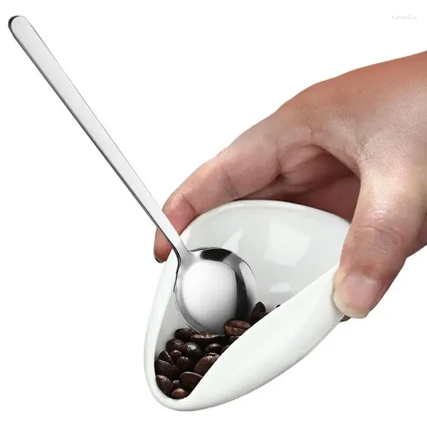 Cucharas de té, taza medidora de granos de café, juego de recipientes de cerámica con cuchara inoxidable, cuchara dosificadora blanca para polvo