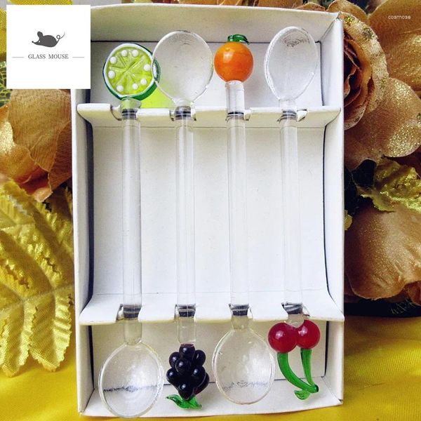 Scoops de thé Fruits en verre fait à la main personnalisé Figurine décorative transparente à poignée courte de cuillère cuisine Creative Table Valent cuillère à café