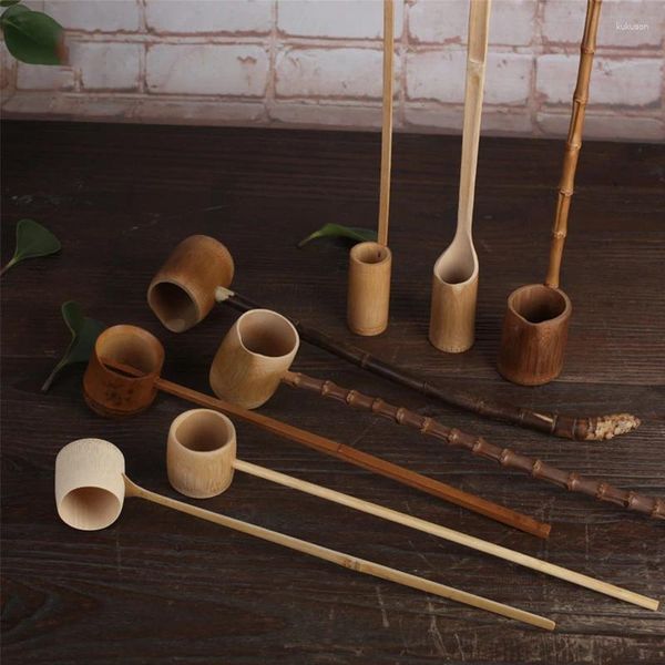 Cuillères à thé à Long manche, cuillère en bois de Style Vintage en bambou naturel, cuillère de distribution d'eau, service à thé, outil de cuisine