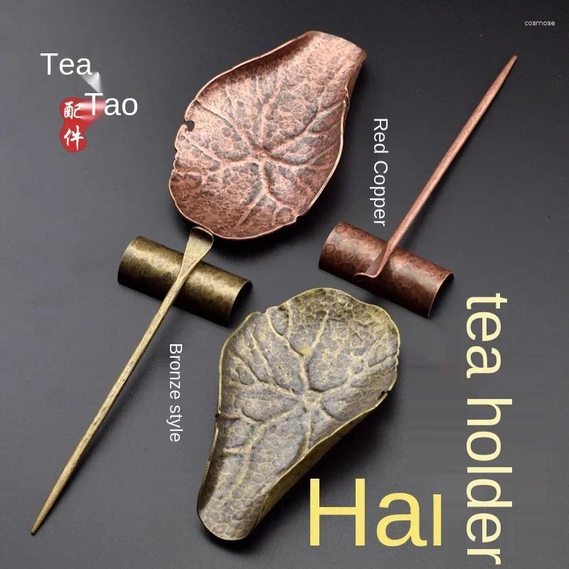 Cucharas de té, cuchara de cobre de hoja de loto, cuchara Retro Zen Caddy, juego de tres piezas, accesorios, pala