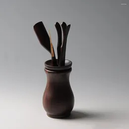 Cuillères à thé en bois massif de chine, accessoire de cérémonie Kongfu, Clips en bois d'ébène wengé naturel, cuillère à café, aiguille, boîte en forme de Vase