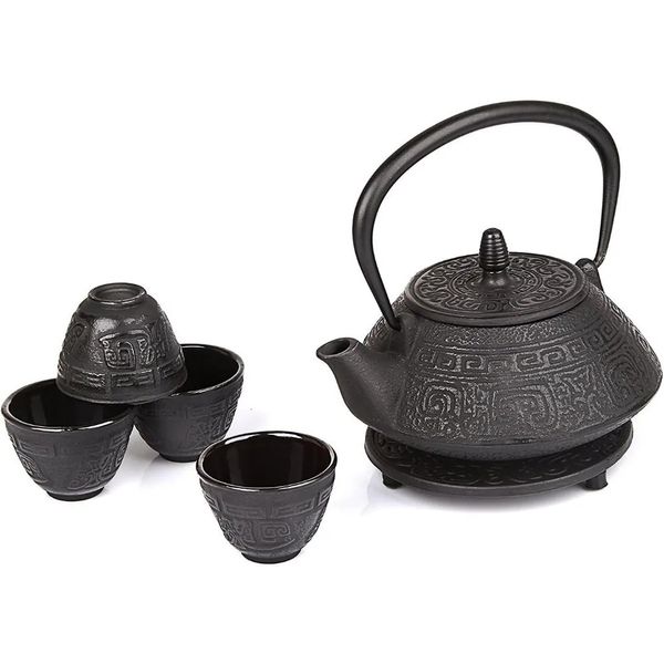 Service à thé 6 pièces bouilloire en fonte avec trépied 26oz café outils de thé vaisselle à café cuisine barre à manger maison 240328