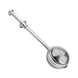 Tea Strainer Ball Push Tea-Infuser Losse bladgereedschap Kruiden theelospoon Filter Diffuser Home Keuken Bar Drinkware Roestvrij staal SN5116