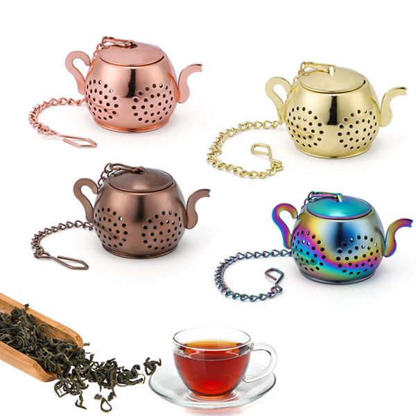 Passoire à thé Feuilles mobiles Infuseur à thé Boule en acier inoxydable avec chaîne Filtre à épices à base de plantes pour tasse tasse et pichet Forme de théière mignonne