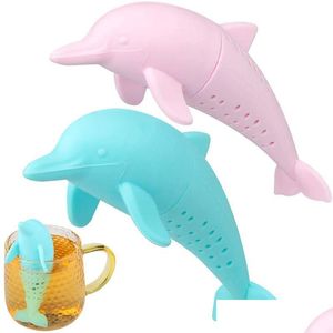 Tea Strainer Cartoon Dolphin Tea Infuser Teapot Filter Sile Lekproof los blad Animaal Zoek Koffie Drinkwar Keuken Accessorie Dhiqo