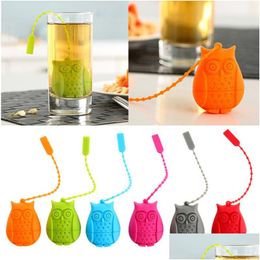 Tea Strainer Owl Cute Sile Friter Strainer Bags Food Grade Loose Leaf Teas Infuser Filter Diffuser 6 kleuren Drop levering Home Gard DHL8F