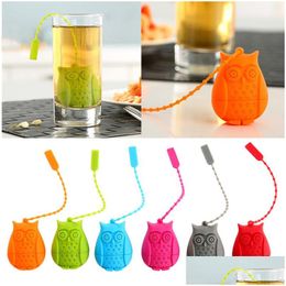 Tea Strainer Owl Cute Sile Fitriter Strainer Bags Food Grade Loose Leaf Teas Infuser Filter Diffuser 6 kleuren Drop levering Home Gard Dhblx