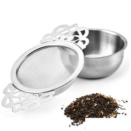 Thee -strainer roestvrijstalen zeeffilter met bodem beker dubbele handgreep BK Spice herbruikbare theepot accessoires drop levering home dhwlm