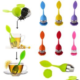 Tea Strainer Groothandel Sile Hendle Infuser met roestvrijstalen zeef en druppelbak voor Herbal Drop Delivery Home Garden Kitchen, DHN6Z