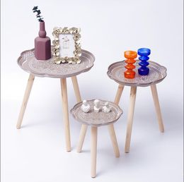 Table à thé simple fleur ronde en pot salon meubles art créatif porte boutique rétro style nord-européen petites tables d'angle latérales