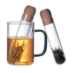 Herramientas de té Reutilizable Vidrio transparente Colador de té Infusor Tubo de filtro Utensilios para beber Herramienta de cocina con tapa de corcho Tubo de ensayo de elaboración para taza Hojas de té sueltas de lujo WLL1773