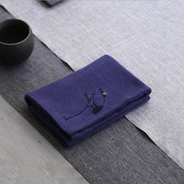 Torchon en coton lèpre épaissi absorption d'eau Zen broderie tissu à thé floral serviette de table à thé tissu service à thé accessoires tapis à thé