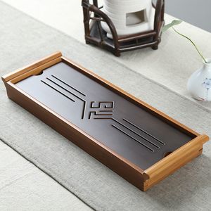 Bandeja de té Mesa negra Kung fu chino Servicio de té Mesa de bambú Bandeja de goteo de agua 39 * 13 cm