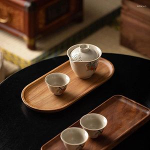 Plateaux de thé 1x vaisselle en bois massif assiette à dessert rond