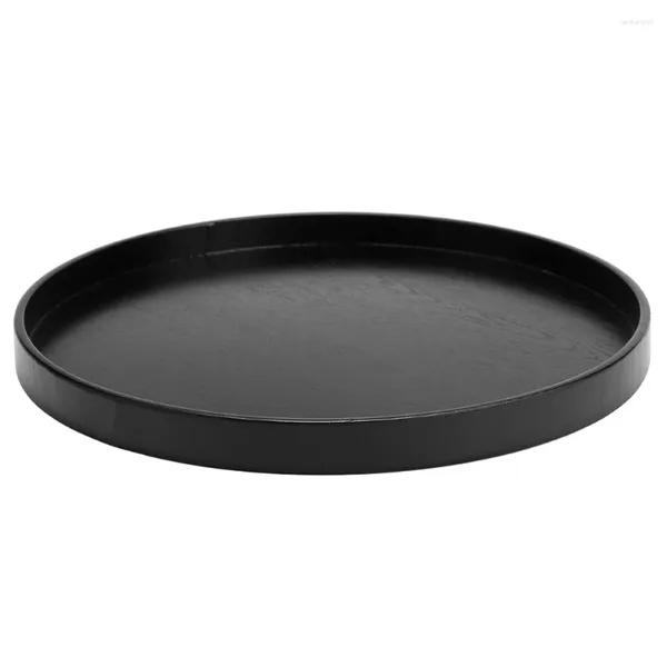 Plateaux à thé ronds en bois noirs antidérapants de 27CM, Table de service pour la maison, le bureau, le Restaurant, la restauration rapide