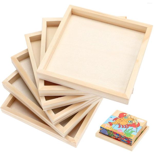 Bandejas de té 6 PCS Servicio de madera Sirvia Pintura hexaédrica Bloques de almacenamiento especiales Pabezle Panel de madera Juguetes para niños Craft Craft