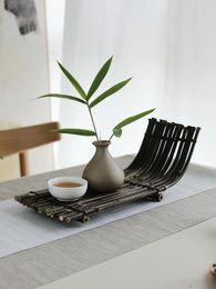Bandejas para té de estilo antiguo, creativo, morado, de bambú, en forma de barco, juego de bandejas para ceremonia, arte Retro, estante de exhibición, Gongfu decorativo