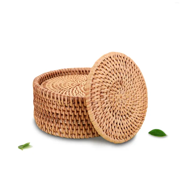 Bandejas de té Mats de aislamiento de bambú - Rattan redondo 6x -m 10 cm con marco