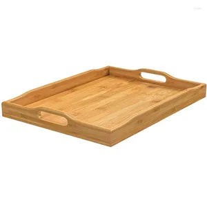 Plateaux à thé plateau de service en bambou avec poignées, rectangulaire en bois, fonctionne pour manger, travail, stockage, utilisé dans la chambre à coucher