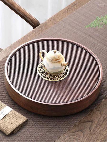 Plateaux de thé Bambou BAMBOO CARCHE DE Rangement de rangement Soucoupe Round Chinese Set Tools Kung-Fu