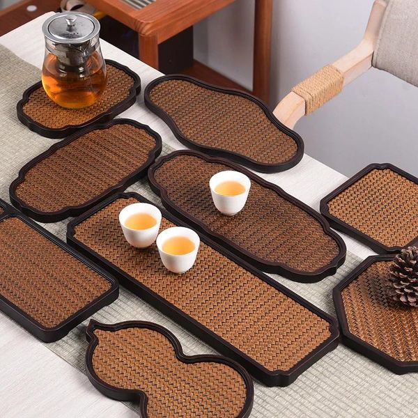 Bandejas para té, bandeja de bambú, plato de fruta Retro, conjunto de accesorios para el hogar, hervidor de arena púrpura Zen, cojín, mesa pequeña de burbujas secas