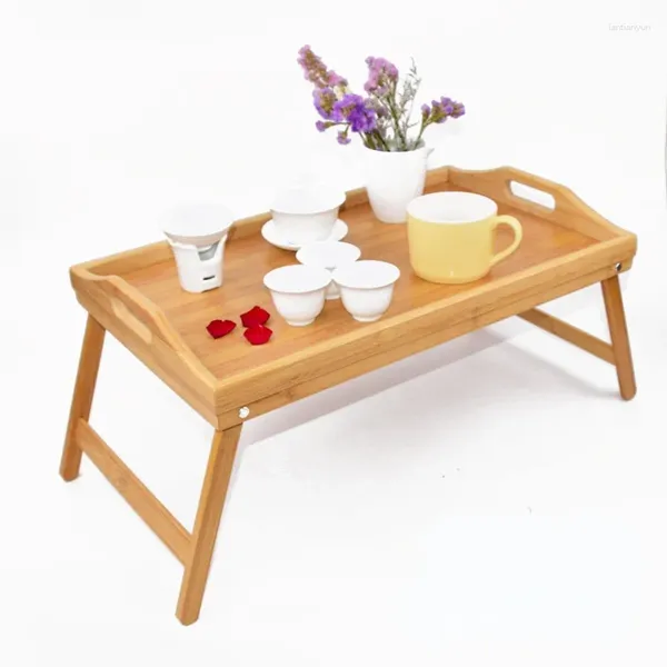 Plateaux de thé plateau en bambou avec pieds petit déjeuner dîner pliant de lit paresseux table de table d'ordinateur en bois