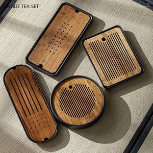 Theebladen zwarte keramische lade bamboe paneel serveer set benodigdheden wateropslag type tafel woonkamer decoratief