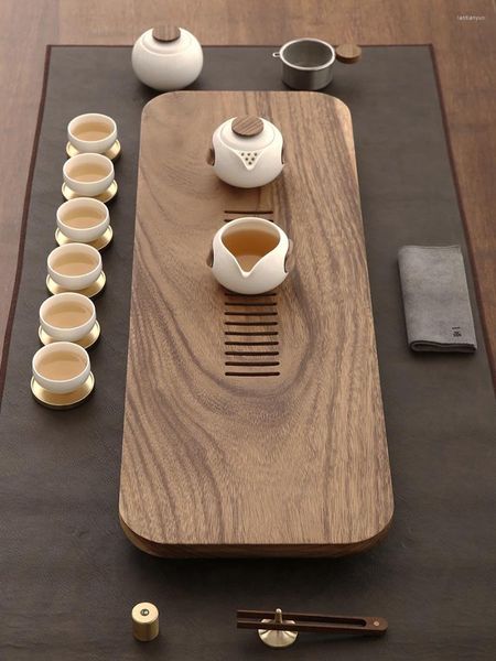 Plateaux de thé noire noyer assiette en bois solide maison simple japonais petite table de bloc de drainage de bloc entier