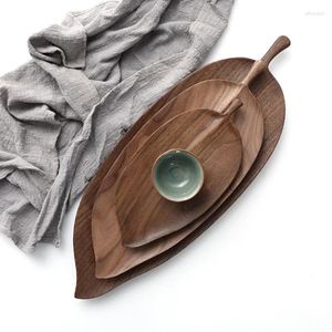 Plateaux à thé en bois de noyer noir, feuille manuelle en bois, collation domestique, fruits créatifs, vente directe d'usine