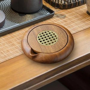 Bandejas de té Bandeja de Gongfu China Olla de Almacenamiento de Agua Superficie Pulida Madera de Nogal Plataforma de remojo en Seco para el hogar Adorno Redondo versátil