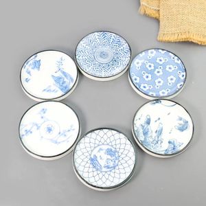 Trays de thé chinois placés ronds bleu et blanc en porcelaine céramique peinte koi géométrie prune bossom plateau de fleurs