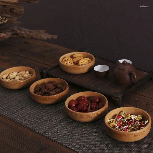 Trays à thé Bol de nourriture de style chinois Snack Snack Candy Organisateur Organisateur Biscuits Arachide Pistache de rangement Noix de noix Natural Bamboo Pad Mat