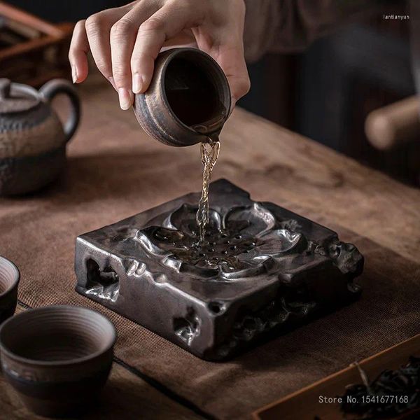 Bandejas de té, mesa de cerámica gruesa, olla pequeña con soporte para tetera de arena púrpura, juego de bandejas de almacenamiento de agua Retro